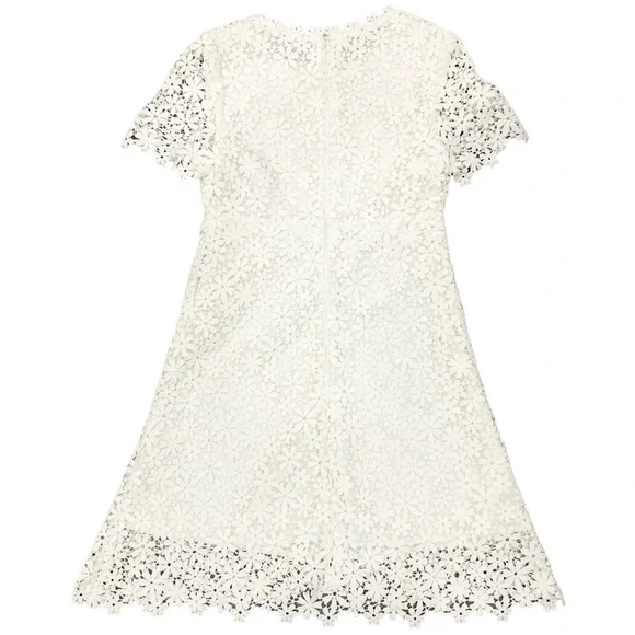 White Lace Mini Dress with Embroidered Heart Detail Crochet Boho Bride W… - Picture 3 of 15